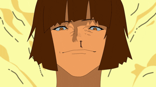 a close up of a person 's face with a yellow background