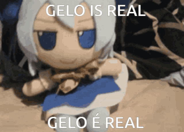 a picture of a stuffed doll with the words gelo is real