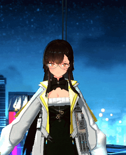 a cartoon girl with glasses and a bow tie