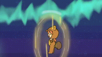 a cartoon squirrel is standing in a bubble surrounded by a blue light .