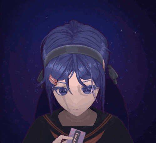 a pixel art of a girl with blue hair and a headband