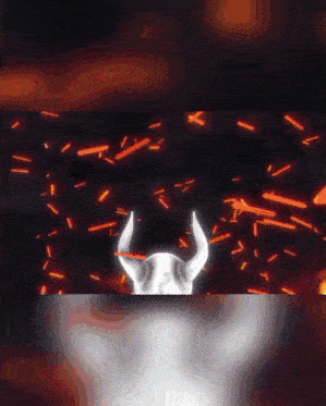 a skull with horns is surrounded by flames