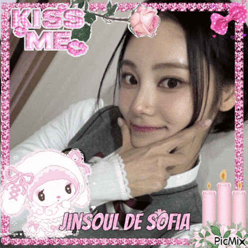 a picture of a girl with the words kiss me jinsoul de sofia on the bottom