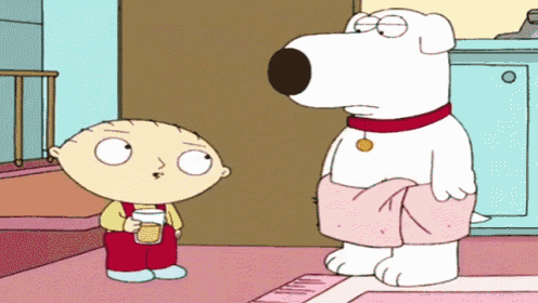 a cartoon character named stewie and a dog named brian are standing next to each other