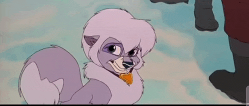 a cartoon dog is laughing and looking at the camera while standing next to a man .