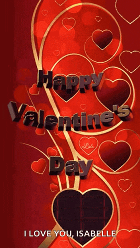 a red and gold valentine 's day card with hearts and the words happy valentine 's day