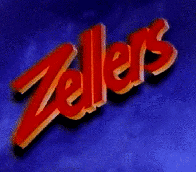 a sign for zeller 's advertises where the lowest price is the law
