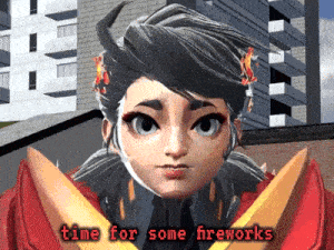 a video game character says time for some fireworks on the screen