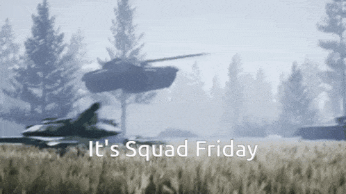 a blurred image with the words it 's squad friday on the bottom