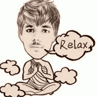 a cartoon of a man in a lotus position with a speech bubble that says relax .