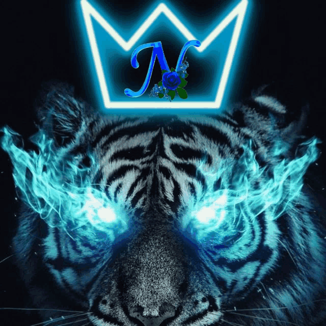 a tiger with a crown on its head and the letter n on it