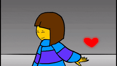 a cartoon of a girl with a red heart in the background