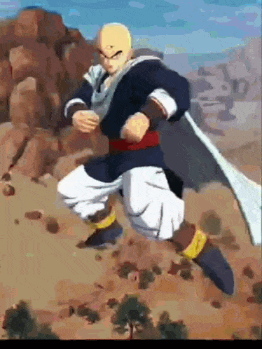 a cartoon character is running in the desert with a cape .