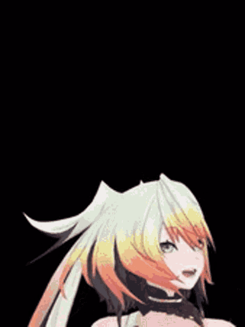 a close up of a anime girl with a black background .