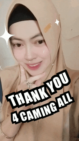 a woman wearing a hijab says " thank you 4 caming all " in black letters