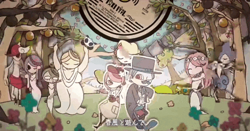 a cartoon drawing of a group of people with a record label that says ' fuji vinyl ' on it