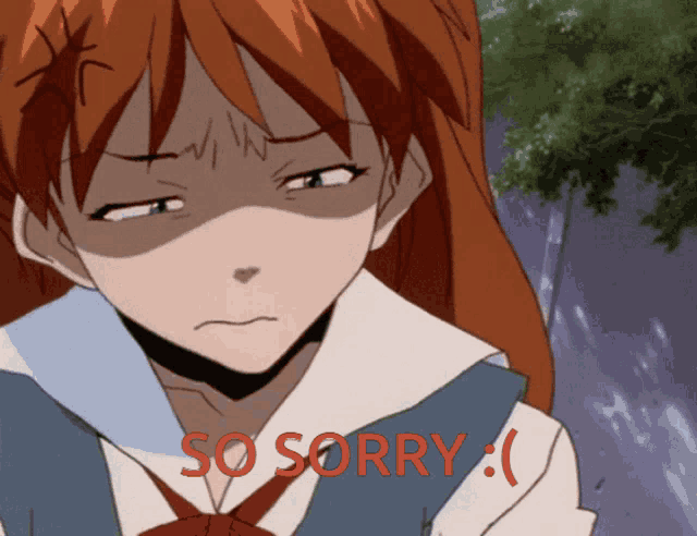 a picture of a girl with the words so sorry written below her
