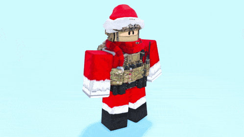 a minecraft character dressed as santa claus with a gun