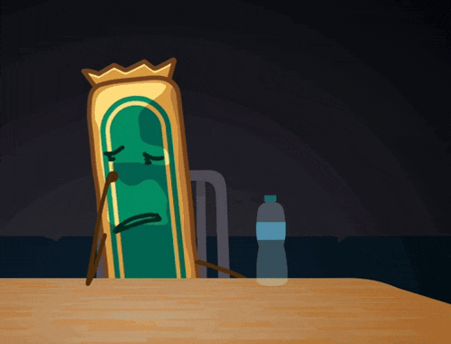 a cartoon drawing of a green door with a crown on top