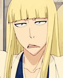 a close up of a cartoon character with blonde hair