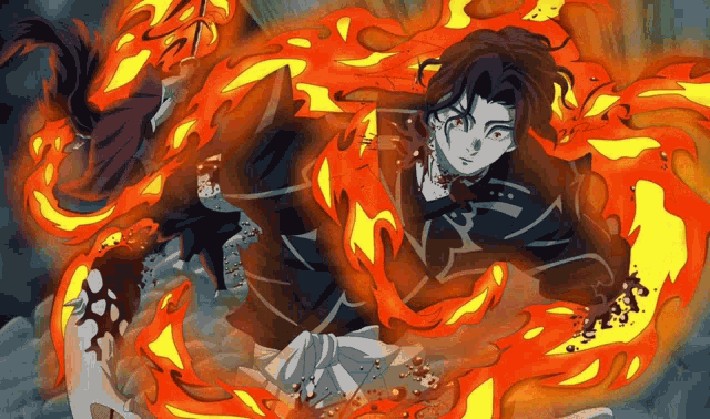 a drawing of a person surrounded by flames and fire