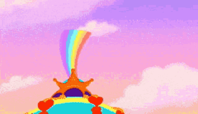 a pixel art illustration of a rainbow and a sun