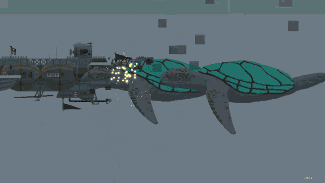 a computer generated image of a whale exploding with the time 19:37