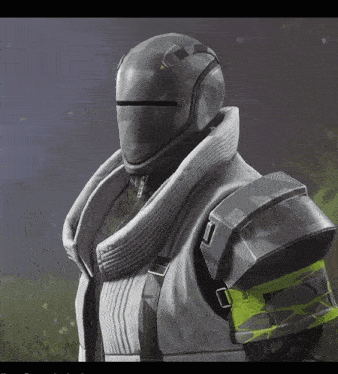 a futuristic soldier with a helmet and a white jacket