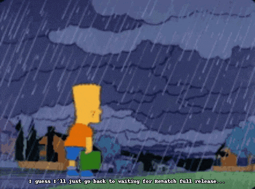 bart simpson is standing in the rain and says i guess i 'll just go back to waiting