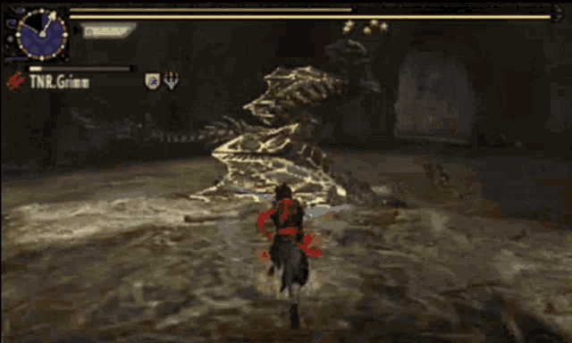 a video game screen shows a dragon and a clock that says tnr
