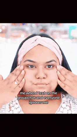a woman is making a face while texting on the groupchat