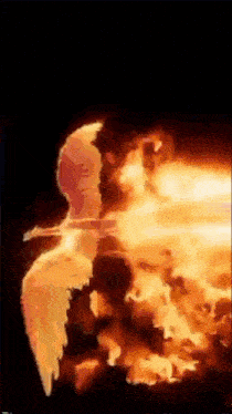 a silhouette of a person is surrounded by flames in the dark .