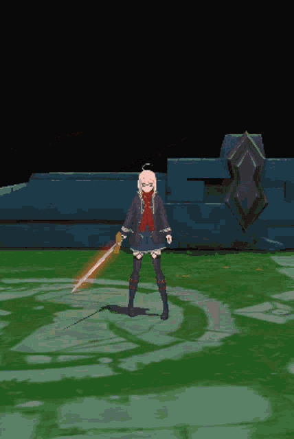 a pixel art of a girl holding a sword in a video game