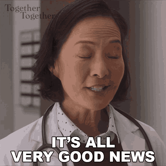 a doctor with a stethoscope says it 's all very good news