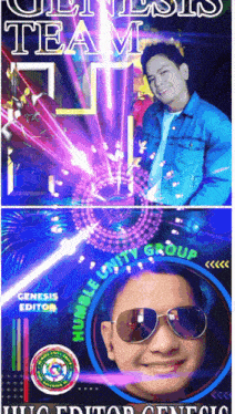a man wearing sunglasses stands in front of a genesis editor logo