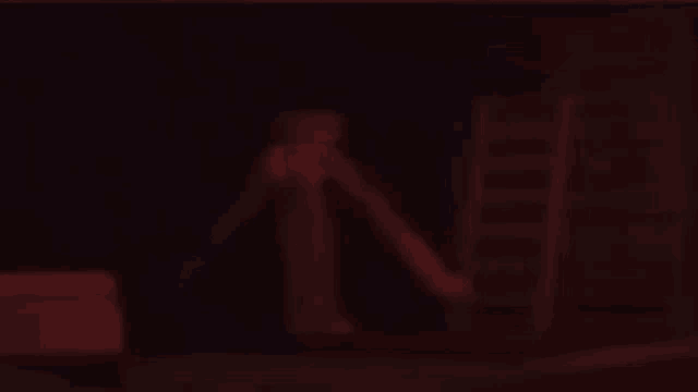 a blurry picture of a skeleton in a dark room .