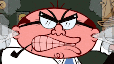 an angry cartoon character with glasses and a pipe in his mouth .