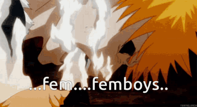 a picture of two anime characters with the words femfemboys