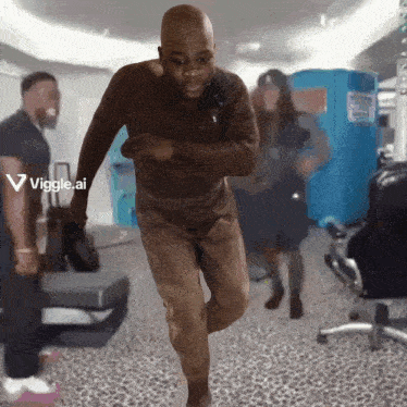 a man is running in a hallway with a viggle.ai logo