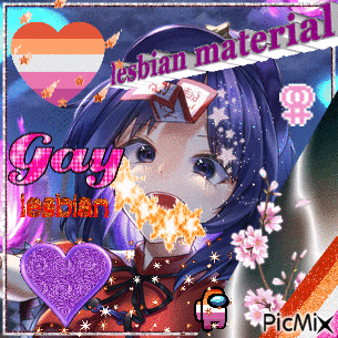 a picture of a girl with the words lesbian material gay lesbian written on it