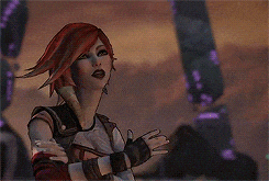 a woman with red hair is standing in front of a building