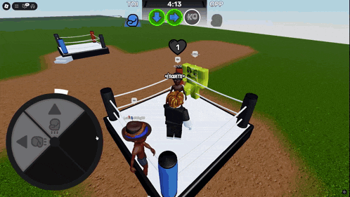 a screenshot of a video game shows a boxing ring and a heart with the number 1 on it