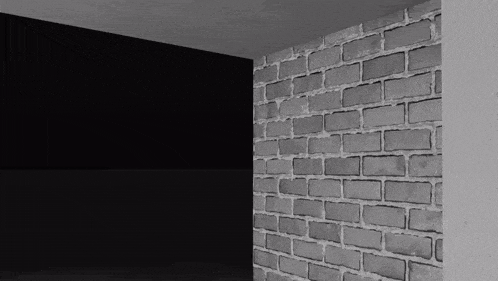 a black and white photo of a brick wall with a black background