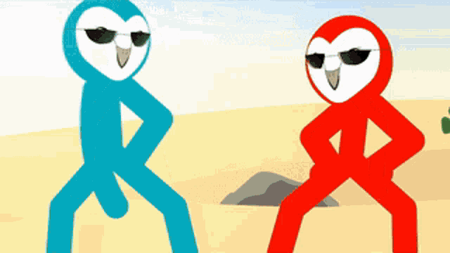 a blue stick figure and a red stick figure standing next to each other
