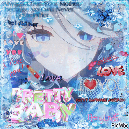 a picture of a girl with the words " pretty baby " on it