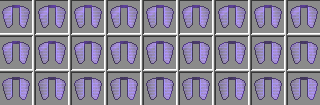 a bunch of purple objects are lined up on a gray background .