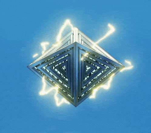 a blue triangle with lightning coming out of it