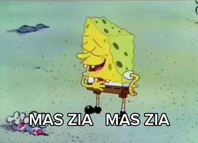 a cartoon of spongebob with the words mas zia mas zia