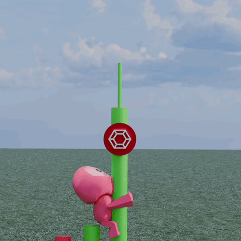 a green pole with a red circle with a diamond on it