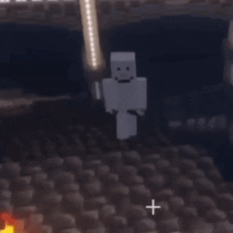 a minecraft character is holding a sword and a microphone .